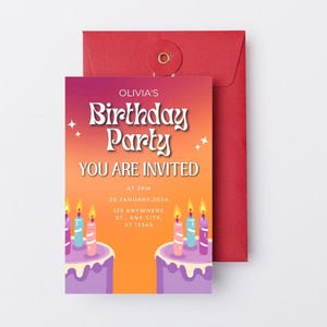 Carte d'invitation de fête d'anniversaire modifiable - colorée et amusante, attrayante