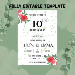 Tarjeta digital de aniversario de bodas / Descarga instantánea / Tarjeta de invitación de aniversario imprimible