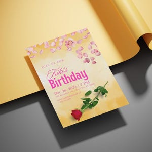 Convite de aniversário floral em aquarela | Modelo editável para aniversário de menina no Canva | Convite para festa no jardim estilo Boho | Download instantâneo