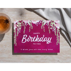 Carte de voeux d'anniversaire - rose et violet