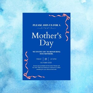 Tarjeta de invitación digital para el Día de la Madre / Invitación editable e imprimible / Descarga instantánea / Invitación para celebrar el Día de la Madre