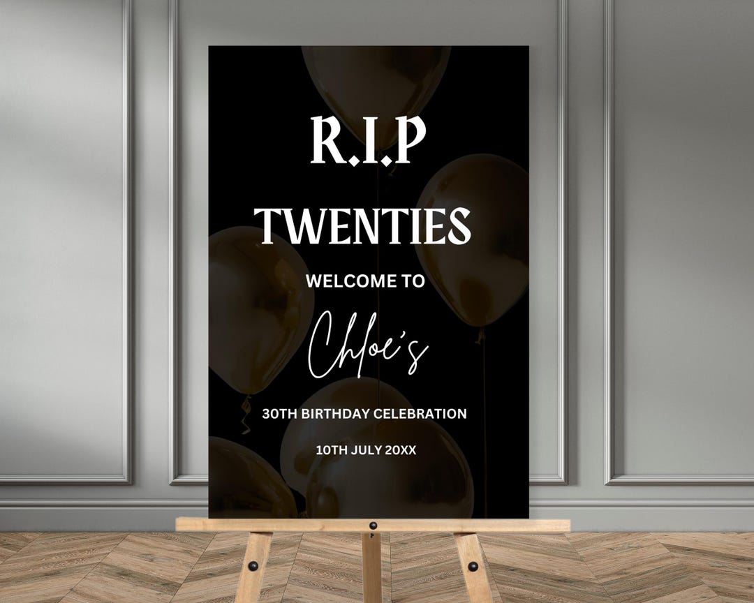 RIP Twenties 30th Birthday Welcome Sign: Editable Canva Template ...
