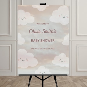 Cloud Nine Baby Shower Sign Template | Digital Baby Shower Decor | Gender Neutral Baby Shower Sign | Editable Canva Welcome Sign