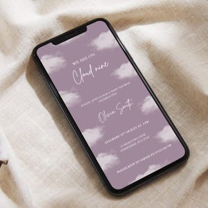 Cloud 9 Baby Shower Digital Invitation |Pink Cloud Nine Baby Shower Invite | We&#39;re on Cloud Nine Baby Shower Invite | Digital Download