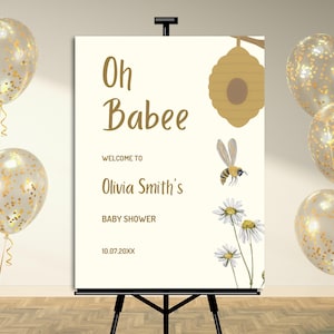 ¡Oh, cariño! Letrero de bienvenida para baby shower - Plantilla digital / Letrero de baby shower con temática de abejas / Descarga instantánea editable / Tema de panal