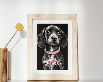 Chiot teckel - art mural teckel - art mural chien - impression teckel - poster animal de compagnie - décoration murale teckel - inspiration tatouage - impression chiot