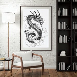 Dragon Poster - Chinese Wall Art - Vintage Chinese Wall Art - Tattoo Wall Art - Dragon Tattoo Wall Art