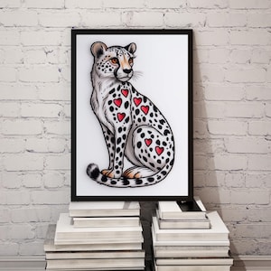 Leopard Poster - Cheetah - Tattoo Wall Art - Heart Decor - Leopard with Hearts