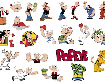 Popeye, Clipart-Bundle: SVG, PNG, DXF Dateien (Digitaler Download)