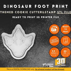 Dinosaur Footprint, Cookie Cutter STL, Dino Track Cookie, 3D Printed Mold, Clay Baking Tool, Digital File Download, Birthday Party Favor