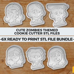 Cute Zombies Faces Cookie Cutter STL, 3D Printable Ready to Print Stl File, Halloween Zombie Heads, Scary Cookie Faces, Digital Cutters