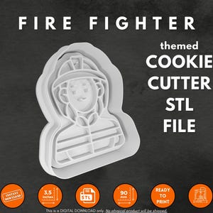 Firefighter Cookie, Hero Costume Cutter, 3D Printable Cookie, Fireman Face Stamp, Baking Mold, Instant Download STL, Detailed Baking Tool