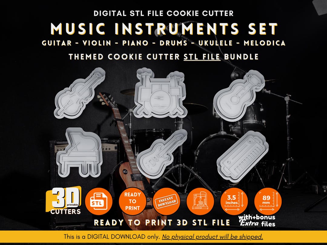 Music Instruments Cookie Cutter STL File Bundle Drum,violin,piano ...