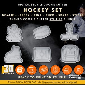 Hockey Cookie Cutter STL, Goalie, Ice Skate, Stick, Sports Baking Tool, 3D Printable File, Team Event Decor