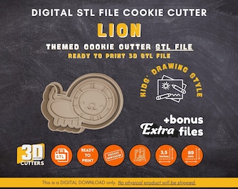 Archivo STL de cortador de galletas de león: Sello de galleta de animal imprimible en 3D (Descarga digital)