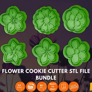 Flower Cookie Cutter STL File Bundle With Petal Stamp Set, 3D Printable Flower Cutter, Floral Cookie Stamp STL, Spring Cookie Cutters