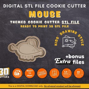 Mouse STL Cookie Cutter, 3D Printable Digital File, Cute Animal Cookie Cutter, DIY Baking, Kids Party Treats, Instant Download