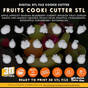 3D Fruit Cookie Cutter STL Files: Baking & Clay Cutters (Digital Download)
