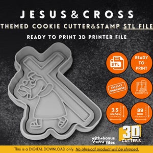 File STL per tagliabiscotti a forma di croce di Gesù, timbro per biscotti stampabile in 3D, stampo per dolci religioso, download digitale per la cottura delle feste pasquali