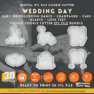 Hochzeit-Ausstechform STL Set: Braut & Bräutigam, Auto, Torte (Digitaler Download)