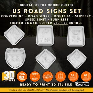 US Road Signs Cookie Cutter Stl, Route 66 Road Work Maximumsnelheid Glad linksaf STL-bestand Digitale download