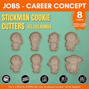 Stickman Jobs Cookie Cutter Stl File Set - 3D Cookie Cutters STL Bundle for Career-Themed Baking & Crafts