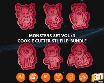 Monster Cookie Cutter STL Set Vol:3 - Halloween Cookie Stamp (Digital Download)