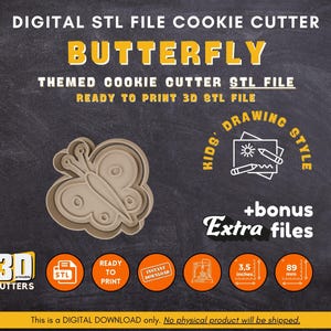 Butterfly Cookie Cutter Stl File for 3d Printing Cookie Cutter and Stamp Stl File, Baking Fun Instant Printing File for Bakers and Cooks