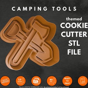 Archivo STL de cortador de galletas para herramientas de camping: Grabador de pala y hacha (descarga digital)