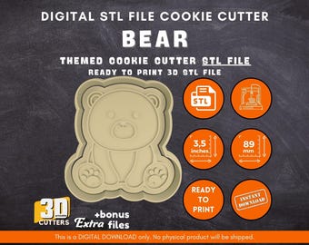 Bear Cookie Cutter STL File: 3D Printable Teddy Bear Mold (Digital Download)