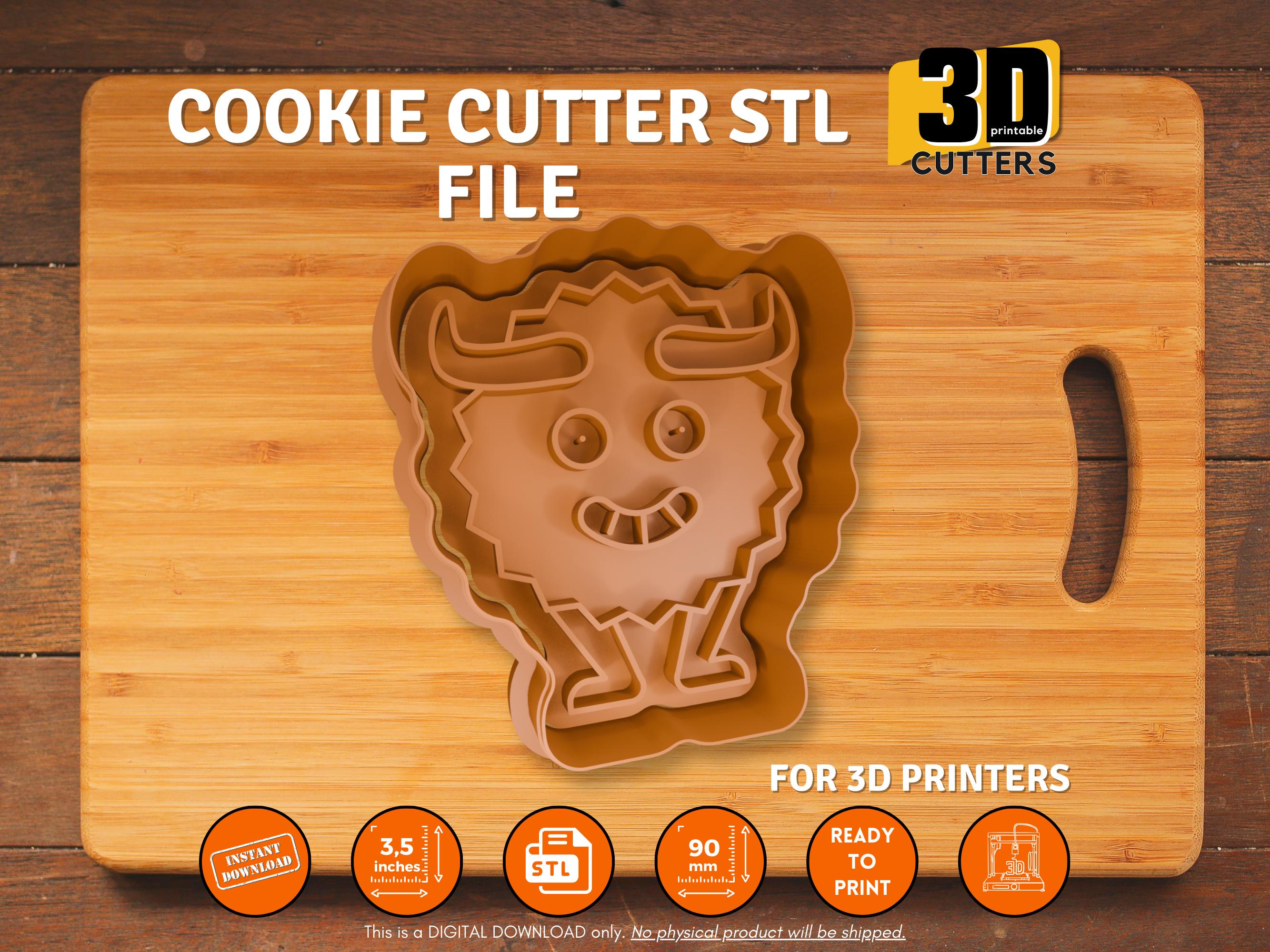 Cute Smiling Monster Cookie Cutter Stl, Happy Monster Face Cookie Stamp Stl, Funny Cartoon Cookie Stl File For 3D Printing
