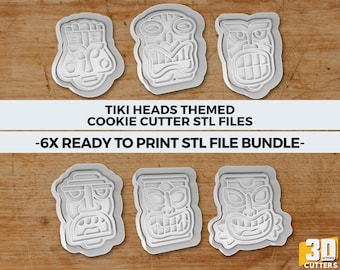 Tiki Heads Cookie Cutter STL, 3D Printable Ready to Print Stl File, tribal face stamp, luau cookie cutter, island party set
