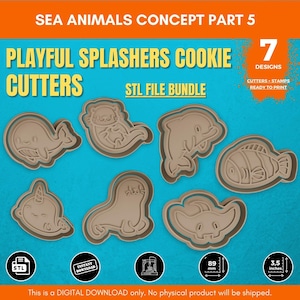 Sea Animals Cookie Cutter Stamp STL, Ocean Baking Tools, Digital 3D Printable Files, Unique Creature Embosser, Kids Baking Project
