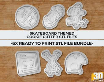 Skateboard Cookie Cutter STL Bundle, Skateboarding Theme (6 Files)