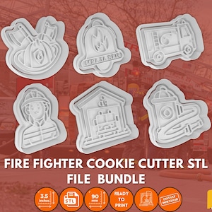 Fire Fighter Cookie Cutter STL Set, 3D Printable Ready to Print Stl File, Fire Truck, Helmet, Firehouse, Hydrant, Bell, Fire Alarm