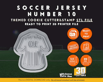 Voetbalshirt #10 Cookie Cutter-stempel: 3D-print STL-bestand (3,5 inch) (digitale download)