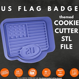 US Flag Badge Cookie Cutter Stl, Patriotic USA Stamp Stl File For 4th of July, Digital Download For 3D Printing American Celebration