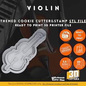 Arquivo STL para corte de biscoitos em formato de violino e violoncelo: Tema Musical (Download Digital)