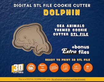 Dolphin Cookie Cutter Stamp STL File - Sea Animal Theme (Digital Download)