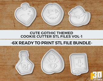 Halloween Cookie, Gothic Cutter STL, 3D Printable STL, Vampire Lips, Spell Book, Potion Bottle, Magical Baking Set for Spooky Treats