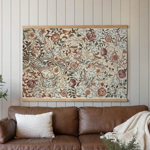 Botanical Textile Art Canvas Tapestry | Extra Large Vintage Floral Wall Hanging | Oversized William Morris Canvas Art for Living Room | T2
