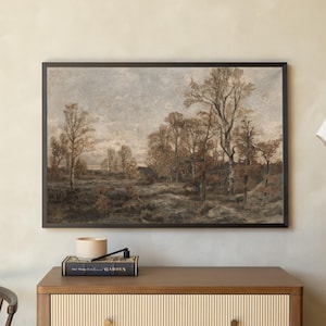 Vintage autumn painting with wood frame, autumn landscape on canvas wall art for living room