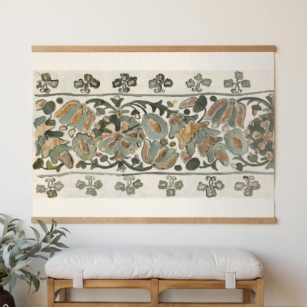 Botanical Tapestry Wall Art | Oversized Vintage Floral Textile | T52