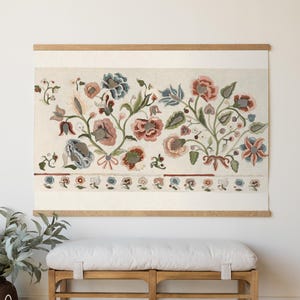 Floral Wall Hanging Canvas Tapestry | Oversized Vintage Botanical Art | Large Fabric Wall Decor for Living Room or Bedroom | T50