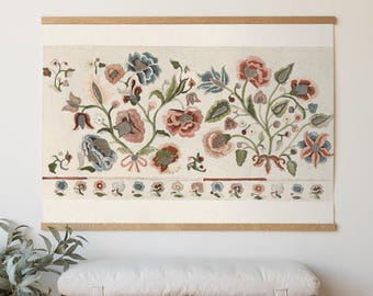 Floral Wall Hanging Canvas Tapestry | Oversized Vintage Botanical Art | Large Fabric Wall Decor for Living Room or Bedroom | T50