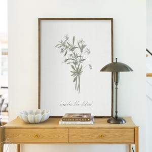 Consider the Lilies Wall Art | Scripture Wall Art with Bible Verse | Floral Botanical Christian Wall Decor | Large Entryway Artwork | N239