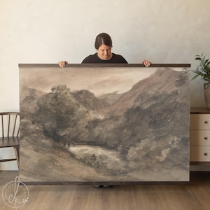 Large Vintage Art | Moody Mountain Landscape Canvas Tapestry | Extra Large Wall Hanging | Wall Decor for Living Room & Bedroom | T69