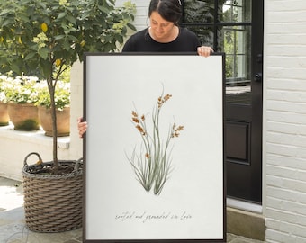 Wildflower Wall Art | Scripture Wall Art with Ephesians 3:17 | Large Framed Botanical Wall Decor | Inspirational Christian Home Decor | N240