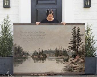 Proverbs 3:5-6 Canvas Print | Lake and Pine Tree Christian Wall Art | T92
