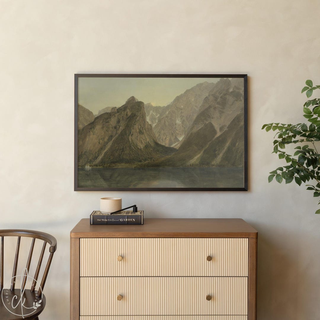 Mountain Landscape Wall Art | Framed Canvas Print | Lake Scene Vintage ...